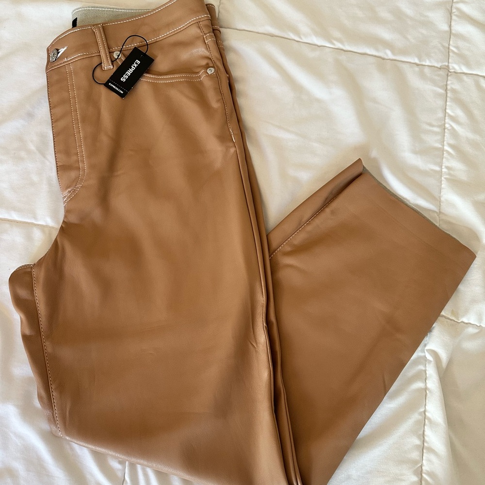 Express Faux Leather Trousers Straight Cut super high Rise